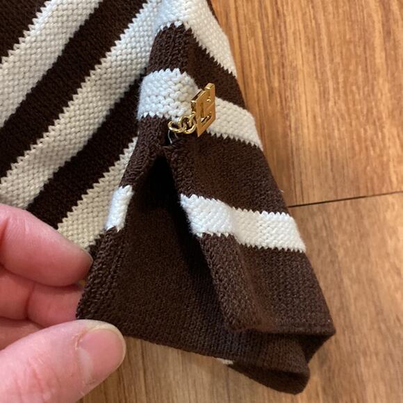 St. John Sport Women’s Brown & White Striped Cropped Knit Sweater Sz Sm - Picture 5 of 12